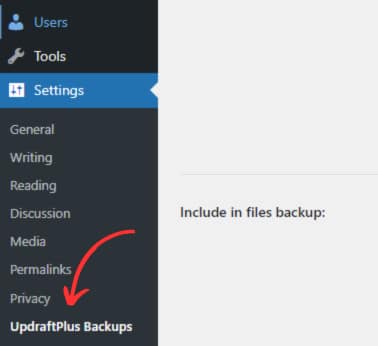 where UpdraftPlus on WordPress setting