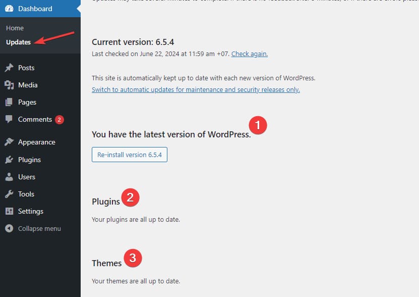 WordPress update mangager