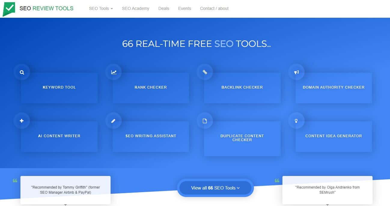 SEO review tools homepage