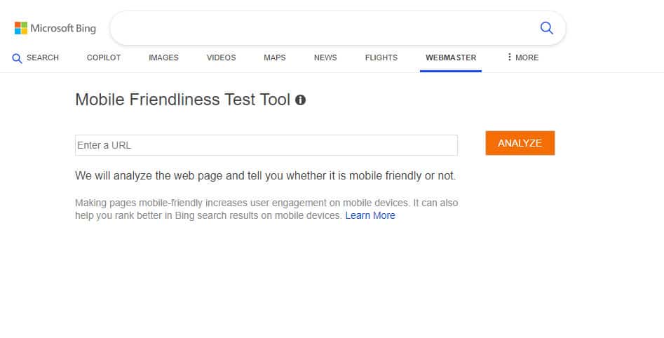 Bing mobile friendliness test tool