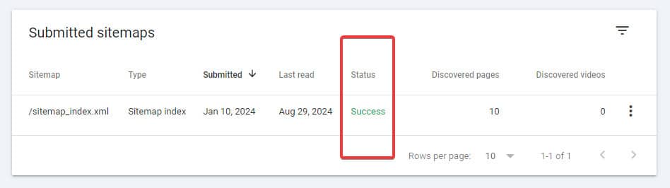 google search console sitemaps status