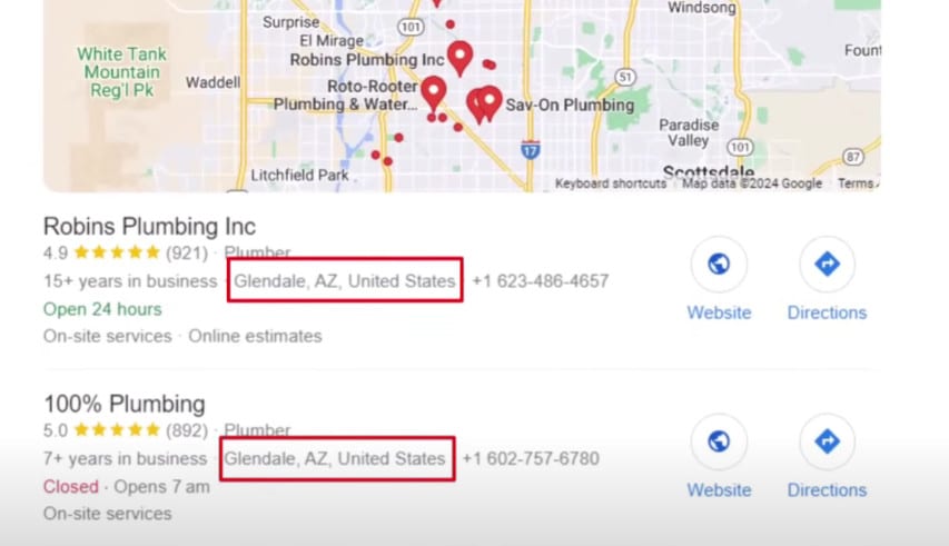 Google my business city location