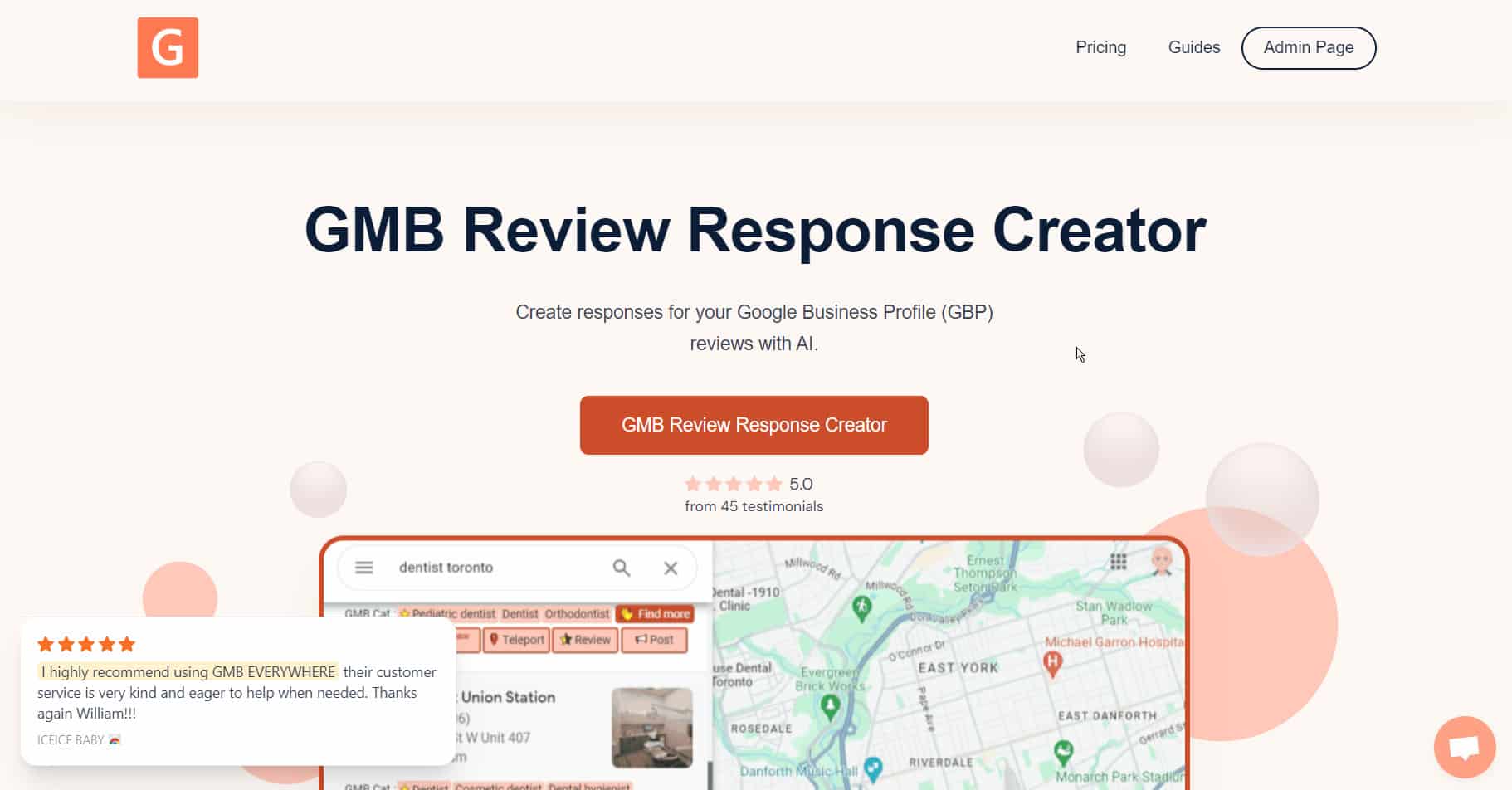 GMB review response generator homepage