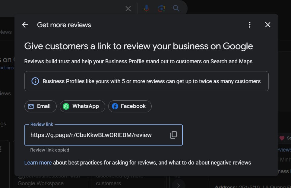 Google review custom link copy