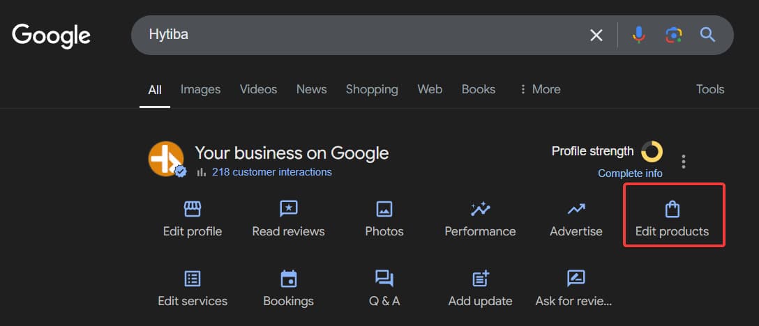 Google my business profile interface edit product