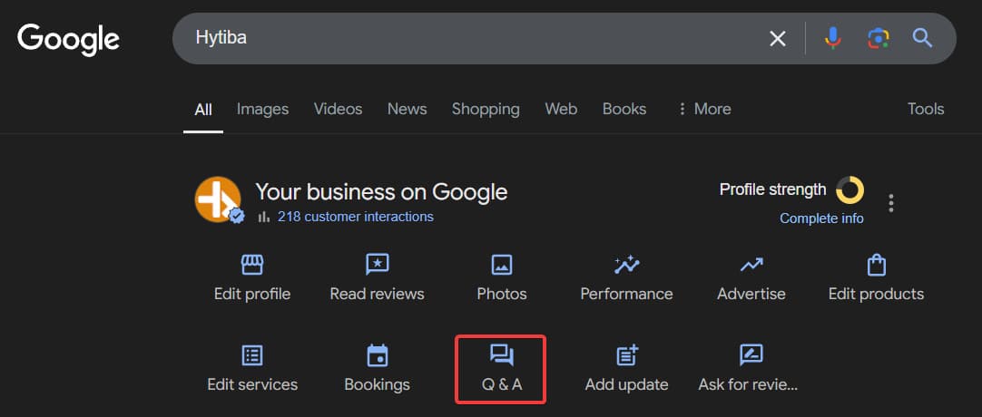 Google business profile interface Q&A