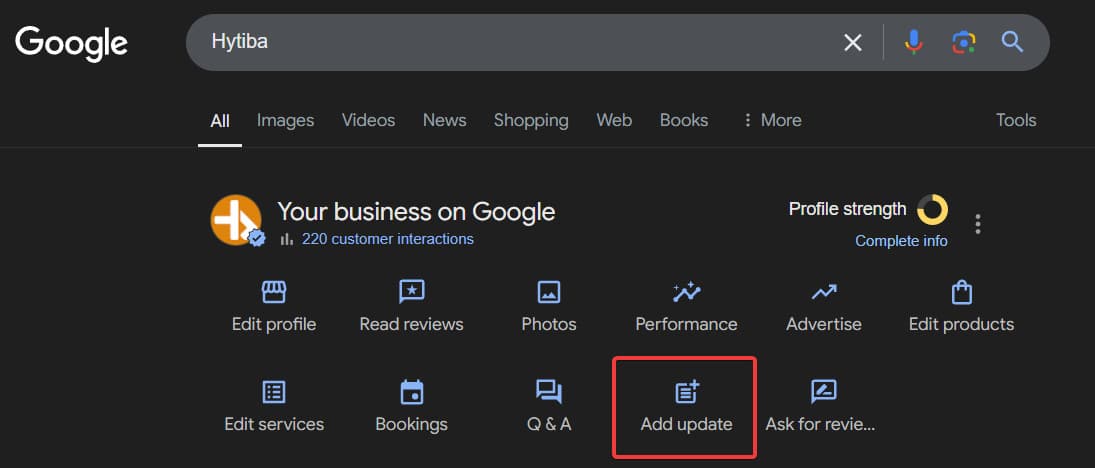 Google business profile interface add update