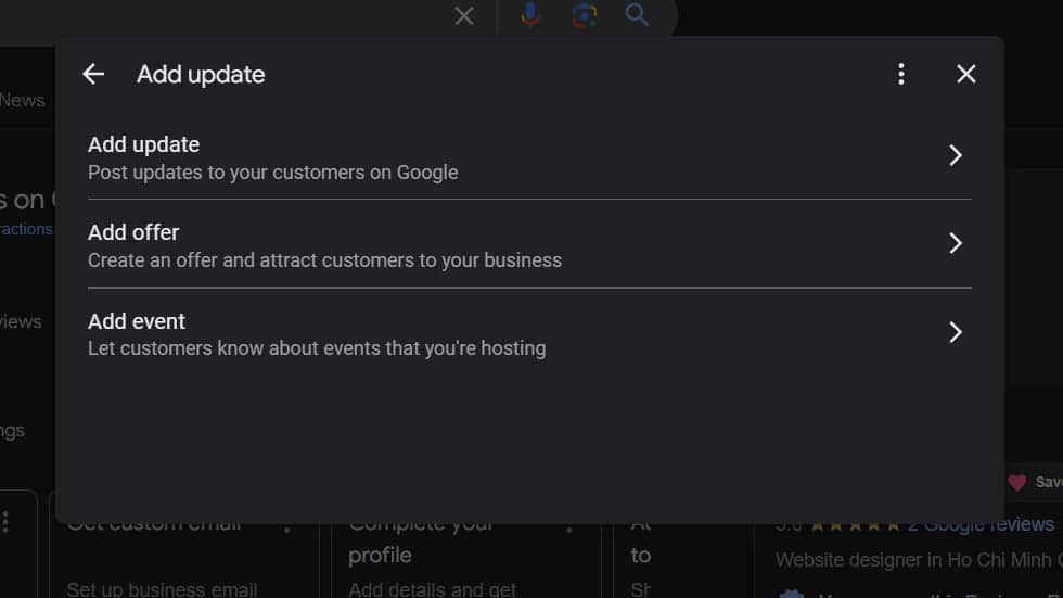 Google business profile add update example