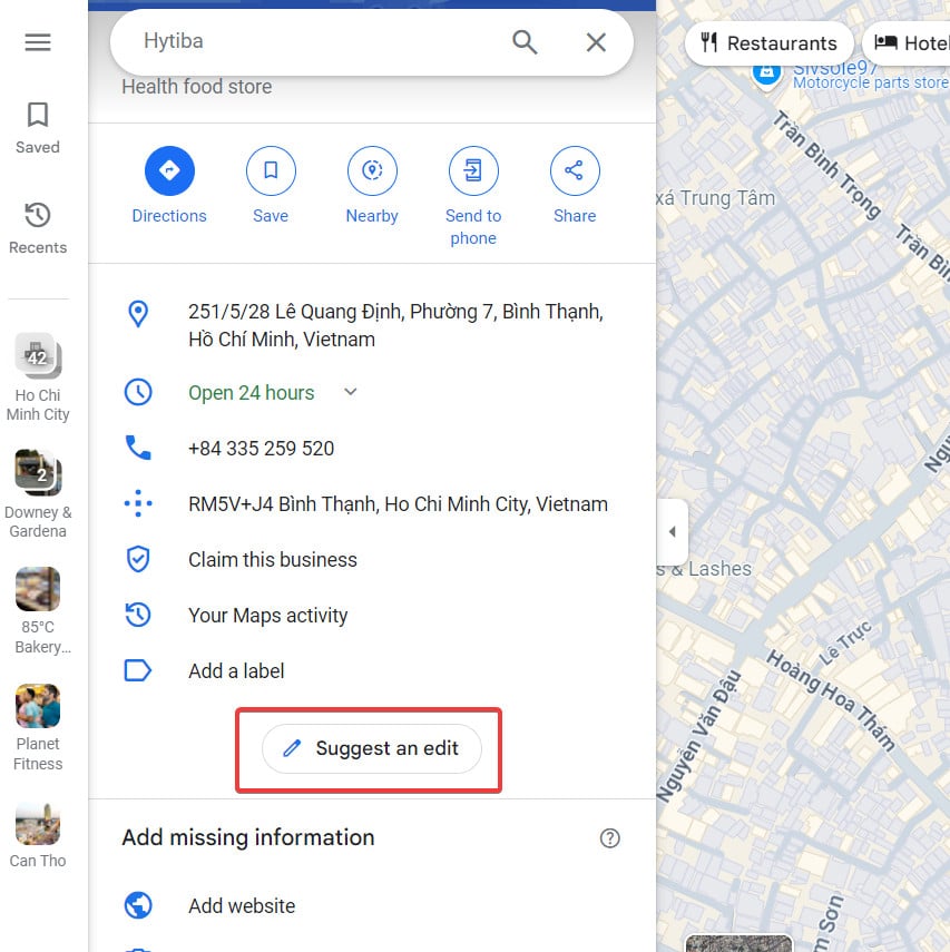 Google map business suggest an edit button