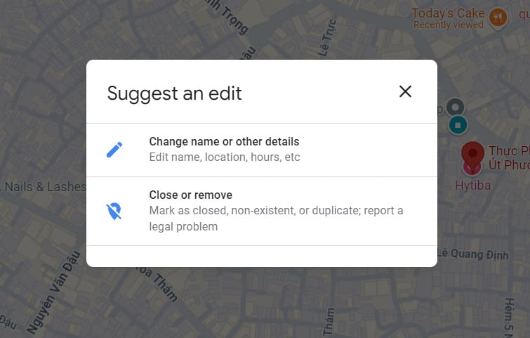 Google map business suggest and edit options