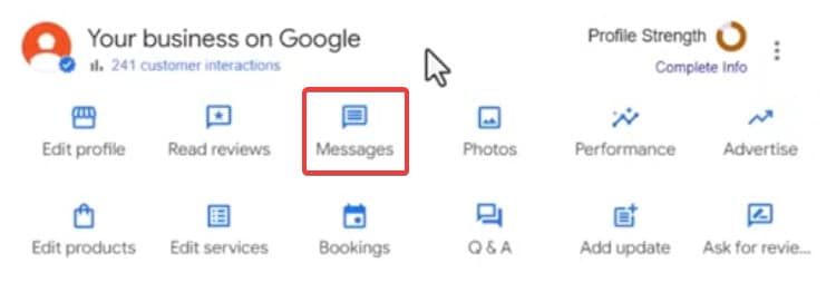 Google business profile interface messages