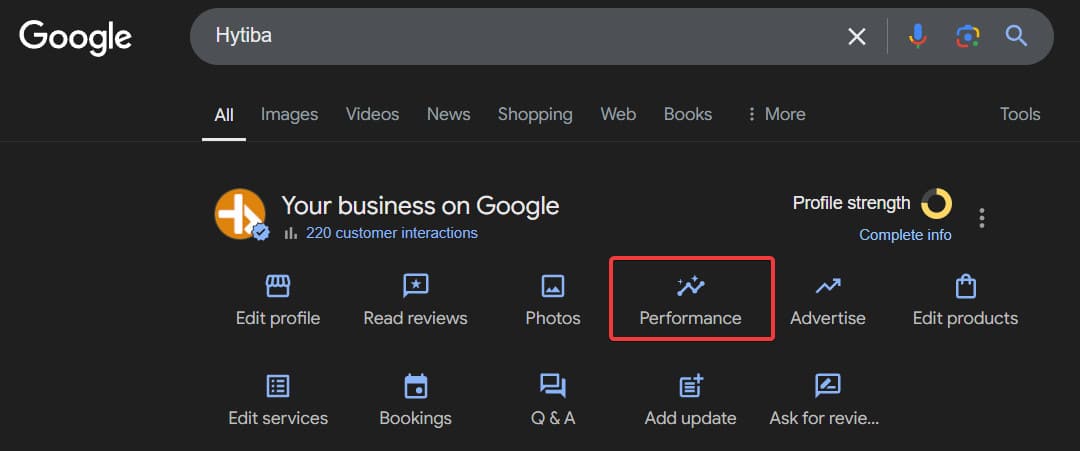 Google business profile interface performance icon